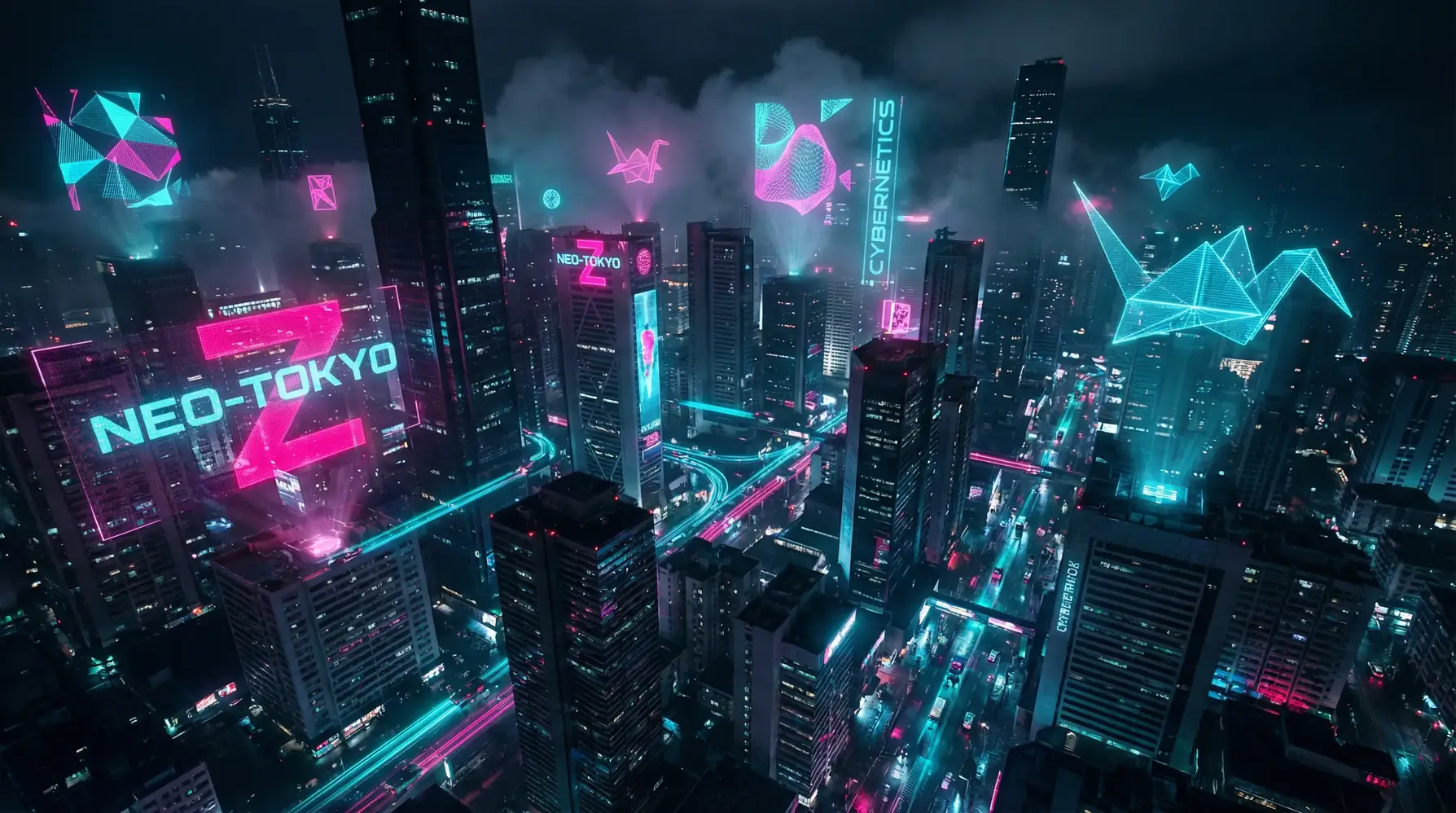 网赌软件 - 赛博朋克折纸艺术都市夜景全息背景